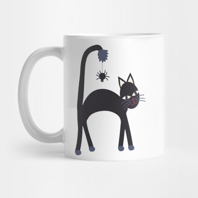 Charcoal black cat and friendly spider by FrancesPoff